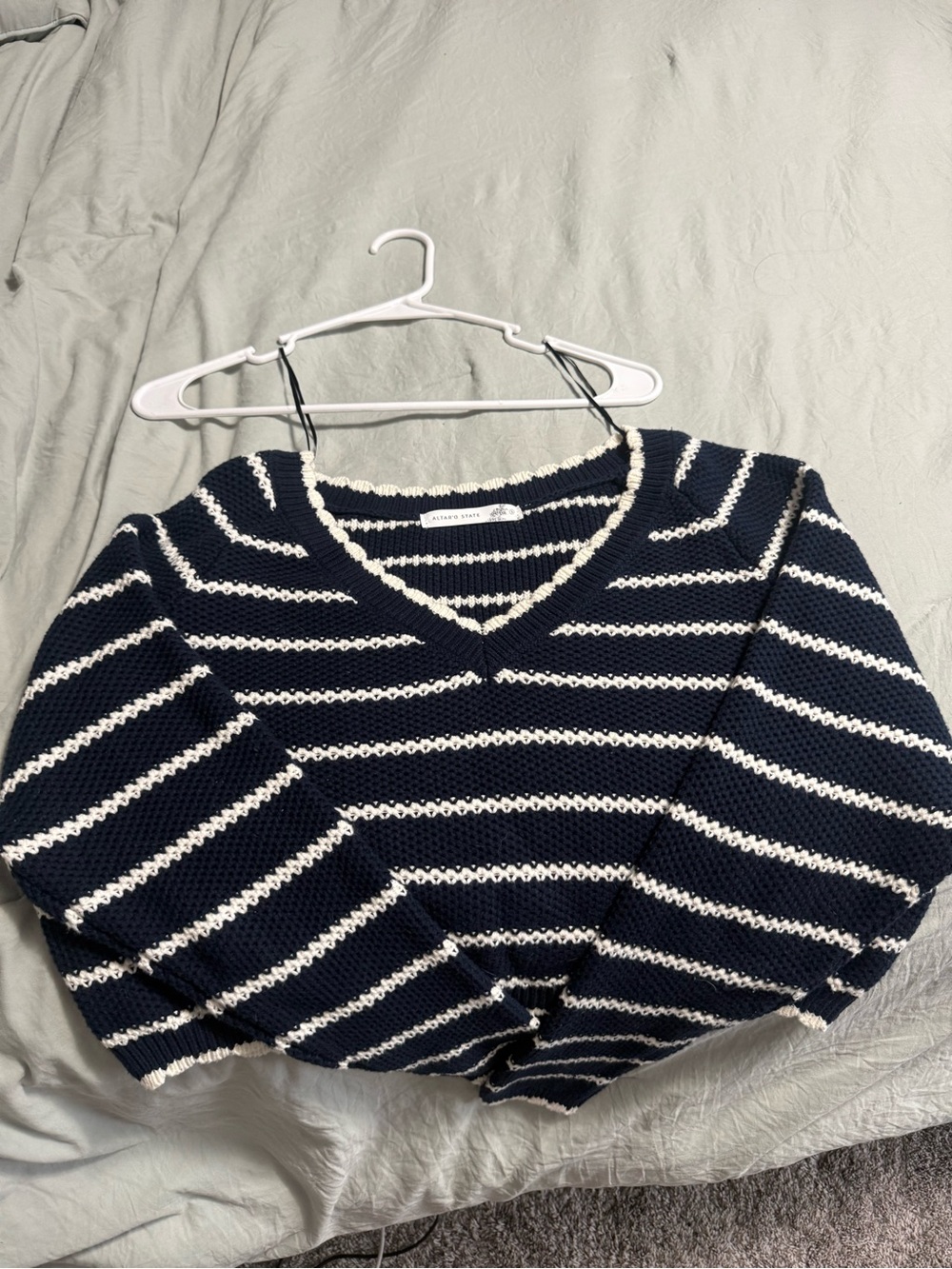 Altard State Striped V-Neck Sweater in Navy and White